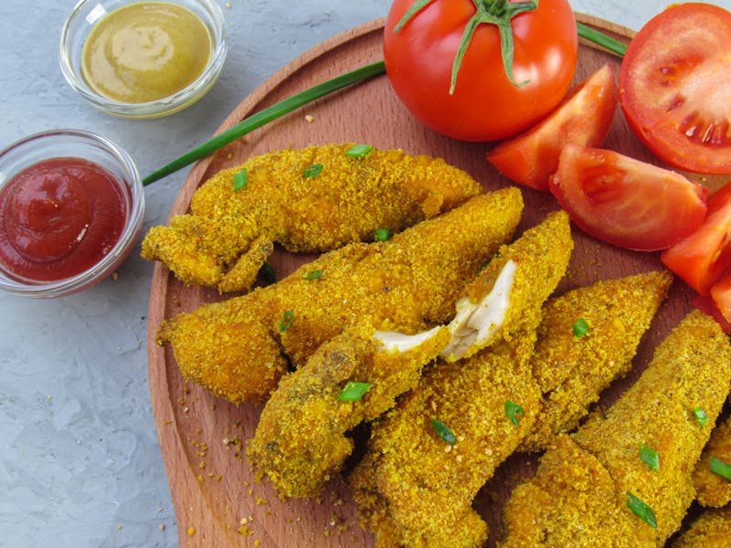 Crispy chicken tenders with dipping sauce
